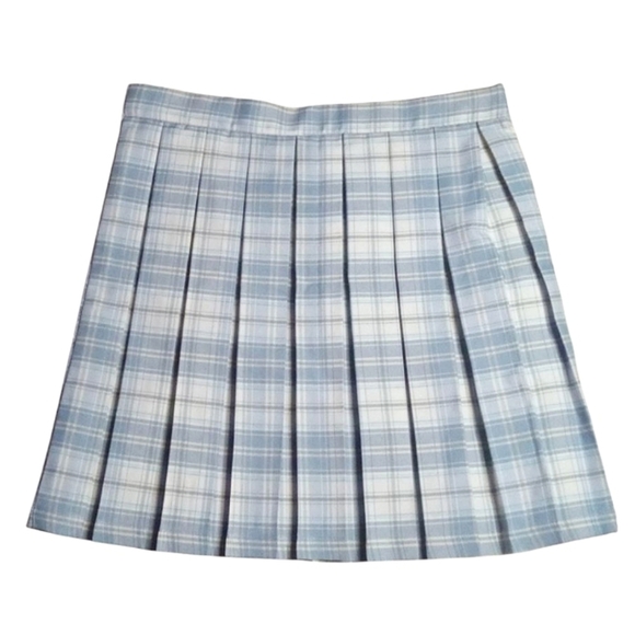 Cali 1850 Dresses & Skirts - Cali 1850 Academia Pleated Side Zip Blue White Plaid Mini Skirt Size Medium